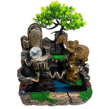 Elephants in Love Tabletop Water Feature with Crystal Ball, Light & Watermill (3