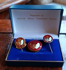 Vintage Set 3 Blood Donor Pin Badges Inc 50 & Silver Gilt F&S Silver In case