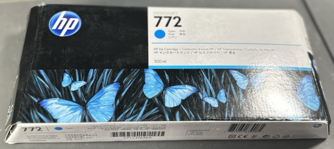 HP 772 Cyan CN636A Ink Cartridge for DesignJet - New in Box Exp 01/2020-image