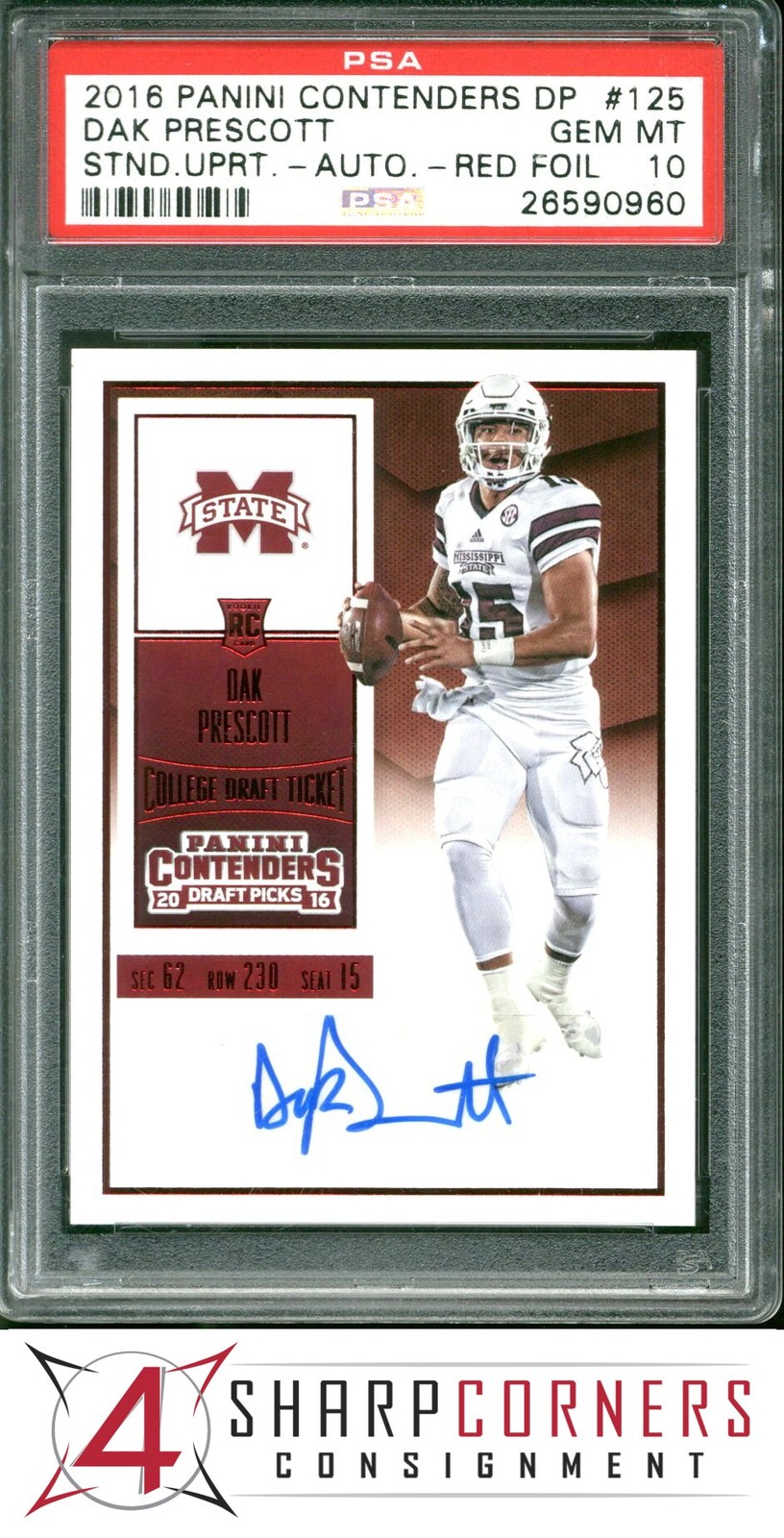 Dak Prescott Panini Contenders Draft Picks #125 Standing Upright-Autograph-Red Foil