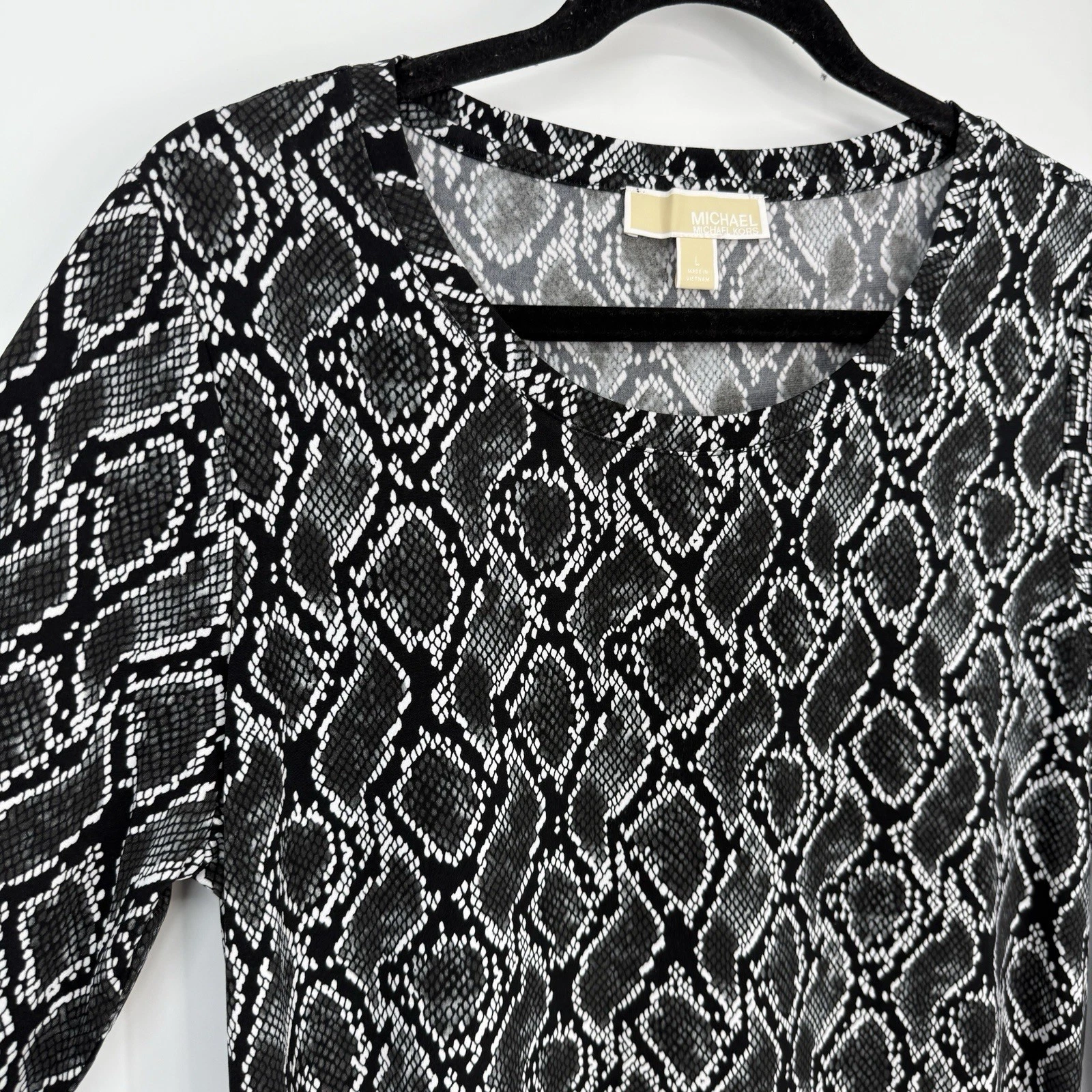 Abito a tubino Michael Kors taglia grande nero stampa animalier maglia aderente manica 3 4