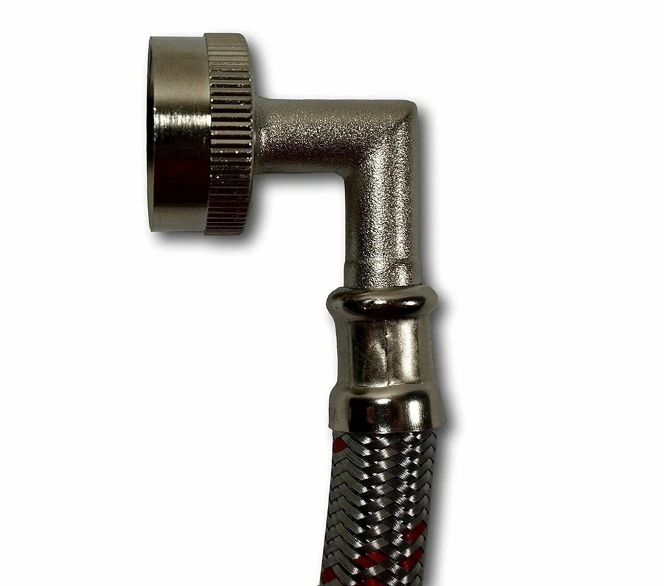 Mangueras de lavadora de acero inoxidable premium con codo de 90 grados - codificadas por colores Foto 2 de 4