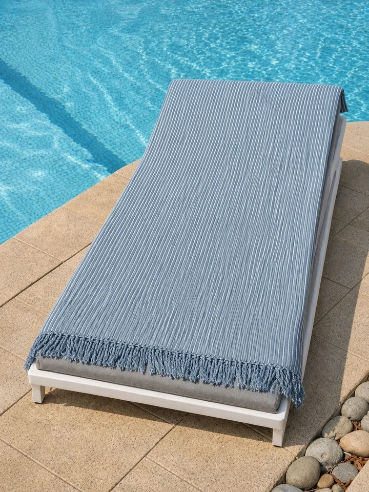 Fouta XXL plage 210x240 cm –serviette bohème coton mélangé – neuve -Couleur Bleu - Photo 3/3