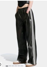 Adidas Black Firebird Pleather Leather Look Pants M Medium New NWT