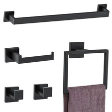 5 Pieces Towel Bar Set Matte Black Bathroom Hardware Accessories Set Include ...
