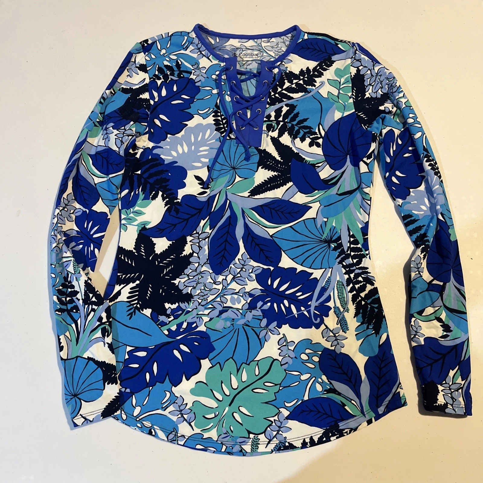 COOLIBAR Women’s UPF 50+ Paisley Print Long Sleeve Top Blue /White Size S