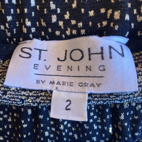 St John Evening By Marie Gray Knit Black Gold Knit Pencil Skirt Size 2 - Picture 2 of 9