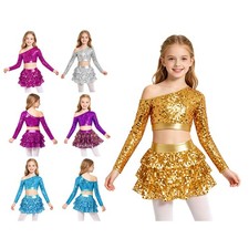 Kids Girls Dancewear Ballerina Dance Outfits Modern Dance Shiny Dancing Suit