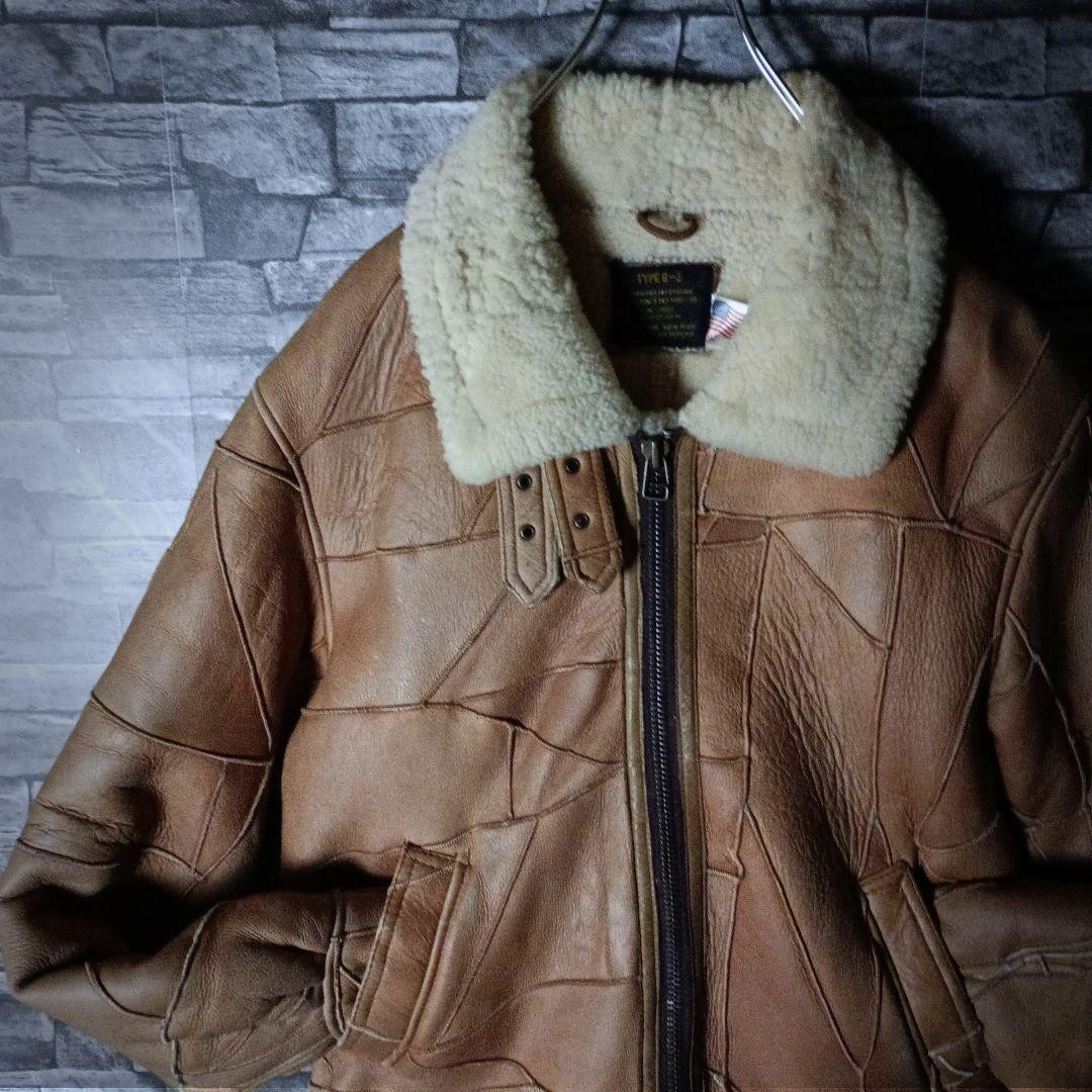 Patchwork Type B-3 Flight Jacket Real Mouton Leat… - image 2