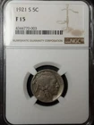 1921 S Buffalo Nickel $.05¢-NICELY graded NGC F-15(Looks Nicer)! 🗝️ Date/2-🪶??