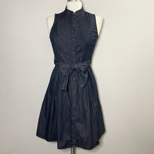 Calvin Klein Jeans Sleeveless Tie Waist Pintuck Button Up Shirt Dress