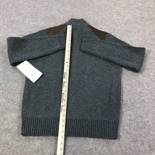 Brooks Brothers Sweater Mens Medium Gray Lambswool Half Zip Suede Patches Brown - Picture 5 of 12