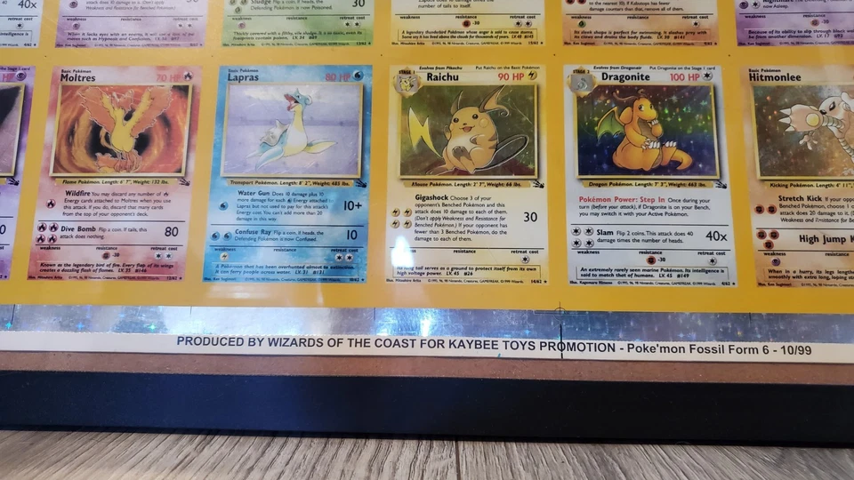 Carta Pokémon Wizards of the Coast 1999 sin cortar fósil holograma hoja KB juguetes raros Foto 2 de 4