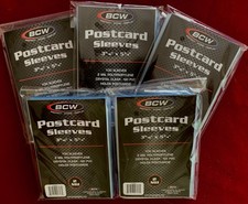 Five 100-pack BCW Postcard Sleeves 3 11/16 x 5.75 -500 New Sleeves in Cellophane