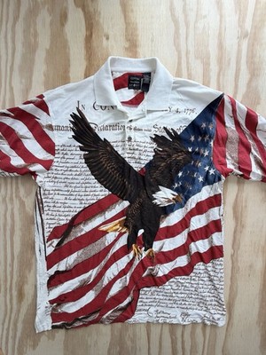 COTTON TRADERS Double-Sided Graphic Polo Shirt Patriotic American Eagle USA