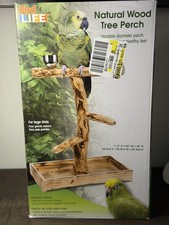 Bird-Life Natural Wood Tree Perch for Large Birds and Parrots   Includes Food an