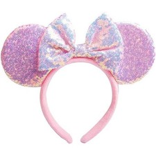 Sequin Minnie Mouse Ears Headband Pink Iridescent Sparkly Costume