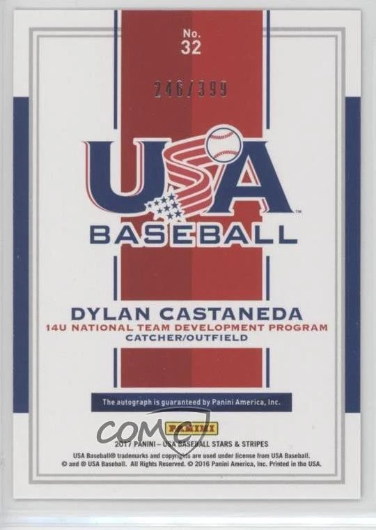 2017 Panini USA Baseball Stars & Stripes /399 Dylan Castaneda #32 Auto - Image 2 of 2