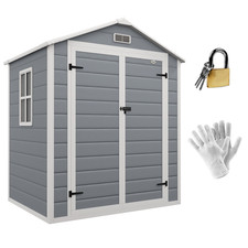Outsunny 6x4.5FT Plastic Garden Shed Tool Storage House w/ Lockable Doors