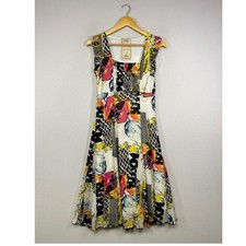 Artsy Eclectic Vintage Concept Womens Medium Multi Abstract Floral Midi Dress