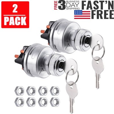 2Pack 4Position Universal Ignition Switch 12V-24V with 2Keys For Tractor Trailer