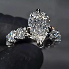 3Ct Pear Cut Lab-Created Diamond Engagement Wedding Ring 14k White Gold Finish