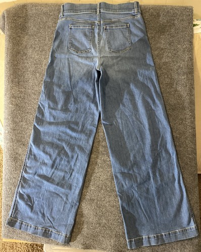 SPANX Jeans Vintage Indigo Blue Womens 1X (34x35) Long Wide Leg Pull On Stretch - Picture 9 of 11
