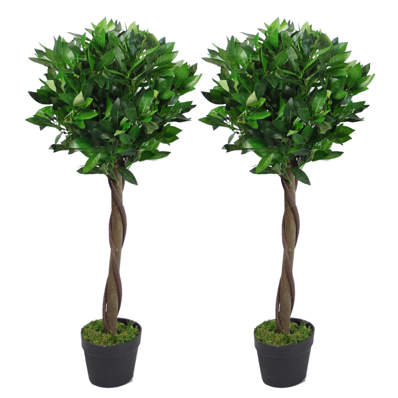 Leaf Design UK Pair of Artificial Bay Topiary Ball Trees, Green Twist, 90cm (3ft) - Image 3