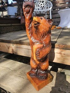 VTG HAND-CARVED WOOD BEAR 21.5" TALL 5 LBS