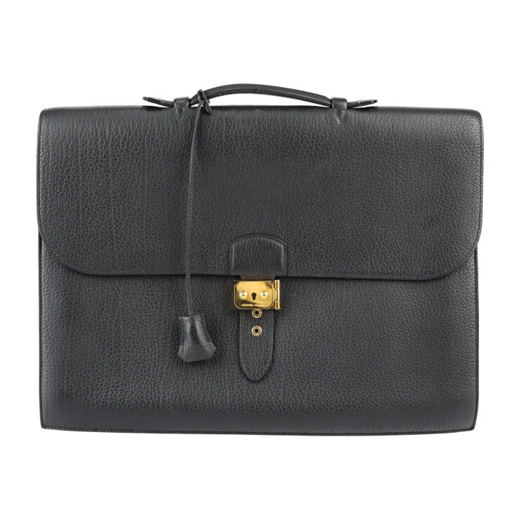 Hermes Sac a Depeches 41 Taurillon Clemence Black Gold Hardware Bag 998372