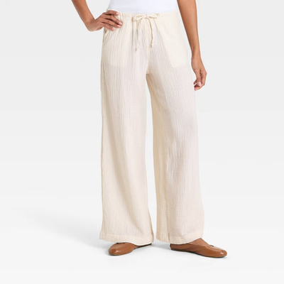 #ad Women Mid Rise Drawstring Wide Leg Pull On Pants Universal Thread $11.99