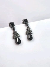 1928 Brand Black Earrings Rhinestone Crystal Dangle Drop Pierced