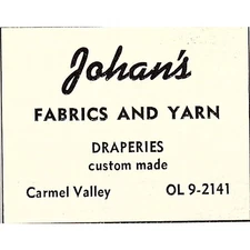 Johan's Fabrics and Yarn Drapiers Custom Made 1962 Salinas CA Ad SAG8-S9