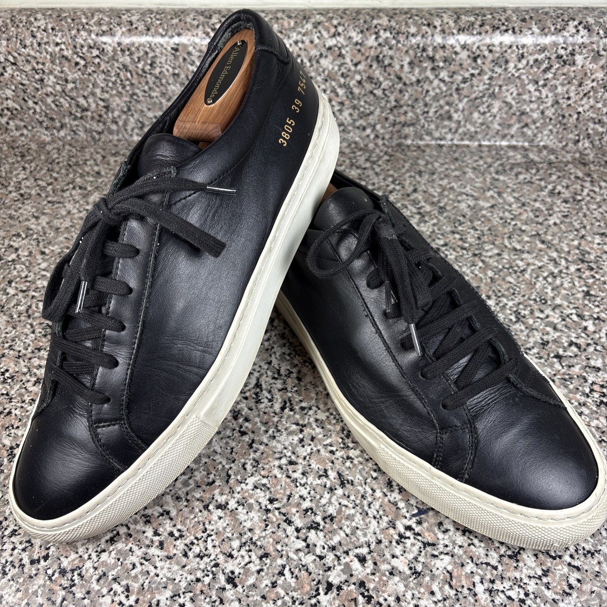 Common Projects Achilles Black Leather Low Top Sneakers Men's Size