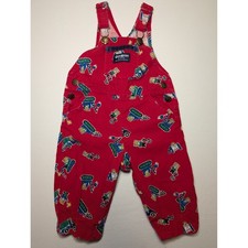 VTG OshKosh B'Gosh Red Corduroy Vestbak Mice at Work Overalls 12M Made in USA