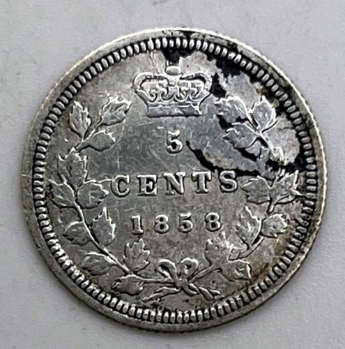 1858 Canada 5 Cents VF 1st Year Issue KM-2 Scarce Silver .925 Queen Victoria