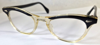 Rare! Vintage 1960's American Optical Glasses Horn Black Clear 5-1/2, 44[]20, AO
