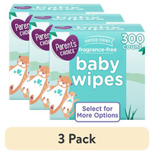 3 Pack Parents Choice Fragrance Free Baby Wipes 300 Count Unscented Bulk 900