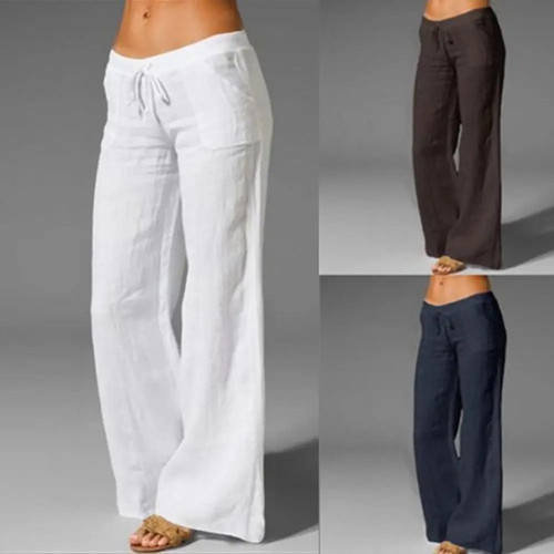 Women Pants Solid Color Pockets Drawstring Elastic Wide Leg Pants Long Yoga - Picture 12 of 25