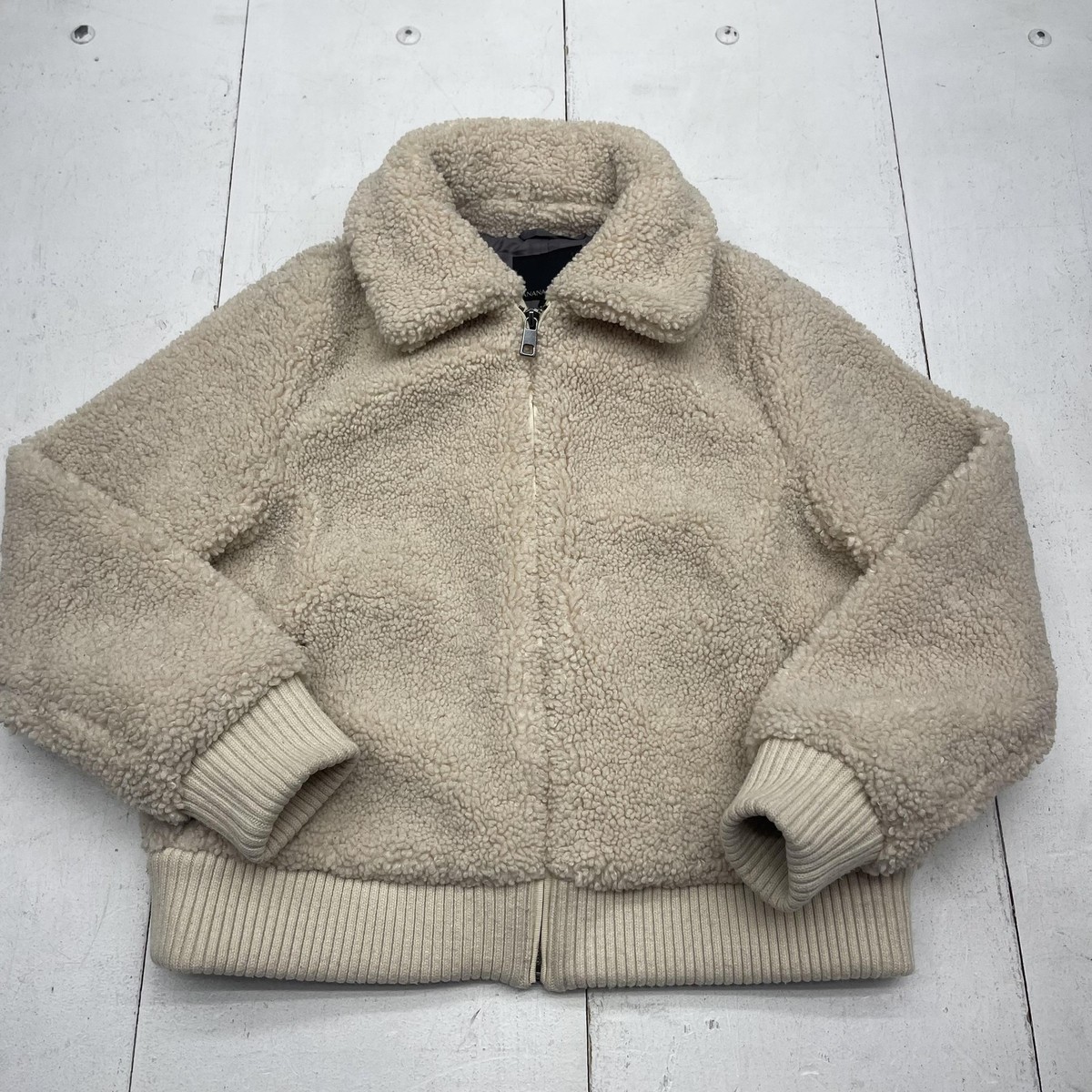 Banana Republic Jacket Womens Small Off White Teddy Bomber Sherpa 