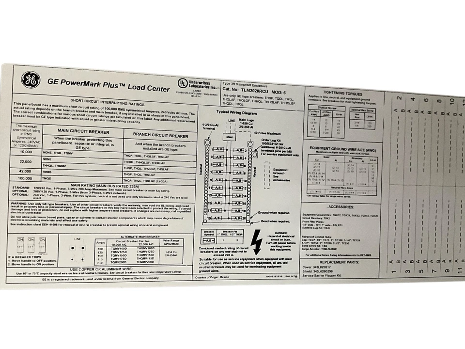 GE TLM2020RCU 200a 120/240vac 1ph 3w 20/40 Nema 3 tacos principales marca Foto 4 de 4