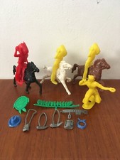 Vtg Marx Lot Apache Indians Toy Figures With Running Horses Accessories Plastic