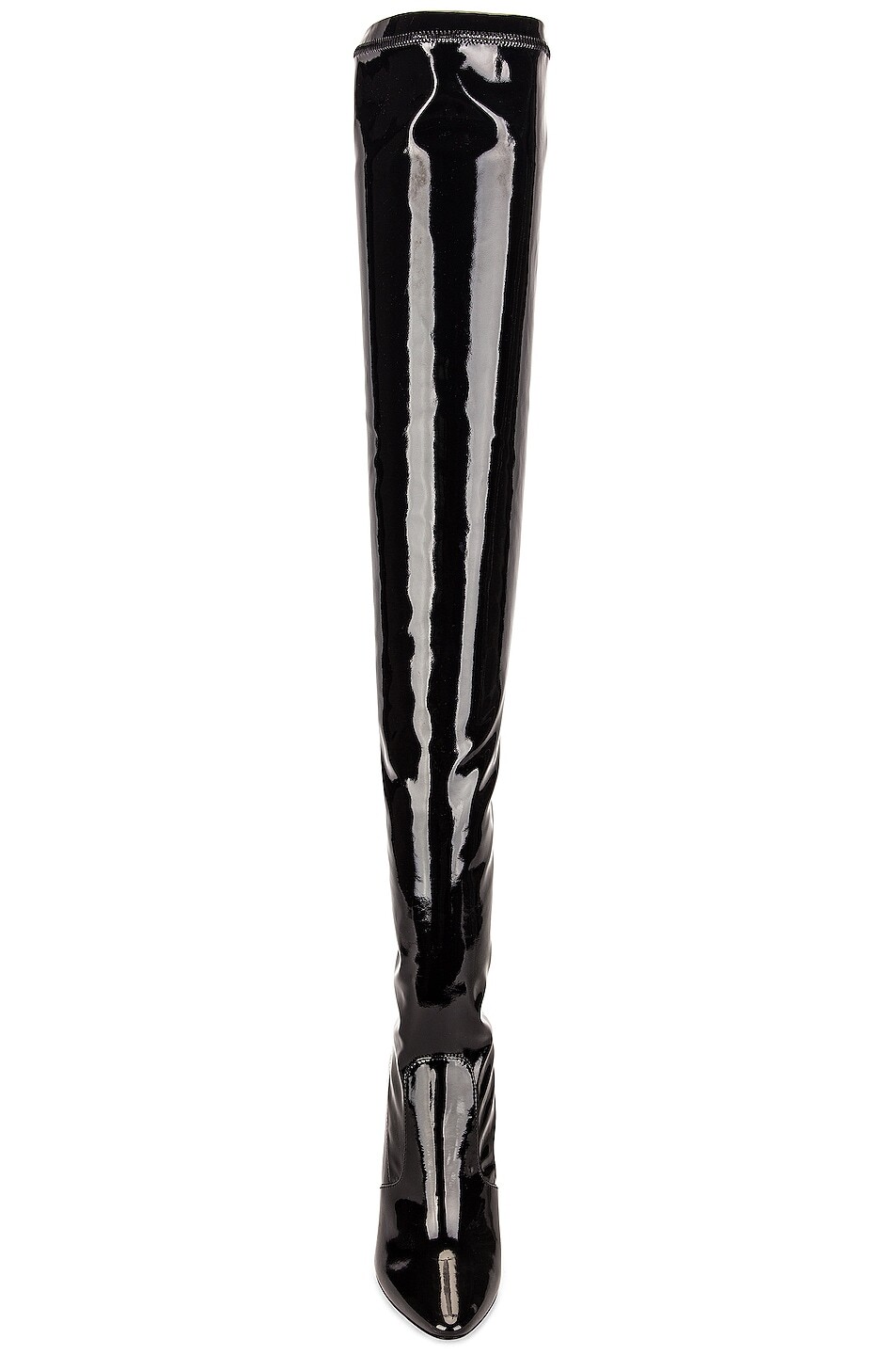 Stivali stiletto SAINT LAURENT Aylah neri ecopelle vernice altezza coscia 110 mm 36