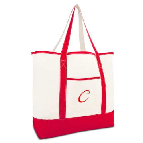 DALIX Monogram Bag Personalized Tote For Women Open Top Red Initial A-Z - Picture 1 of 109