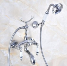 Chrome Brass Bathtub Filler Faucet with Hand Spray Shower Mixer Tap Set 2na749