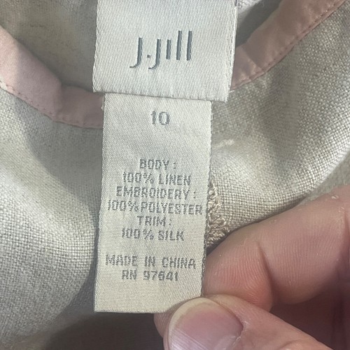 J Jill Skirt Womens 10 Linen Beige Embroidered Floral Asymetrical Flounce Casual - Picture 2 of 7