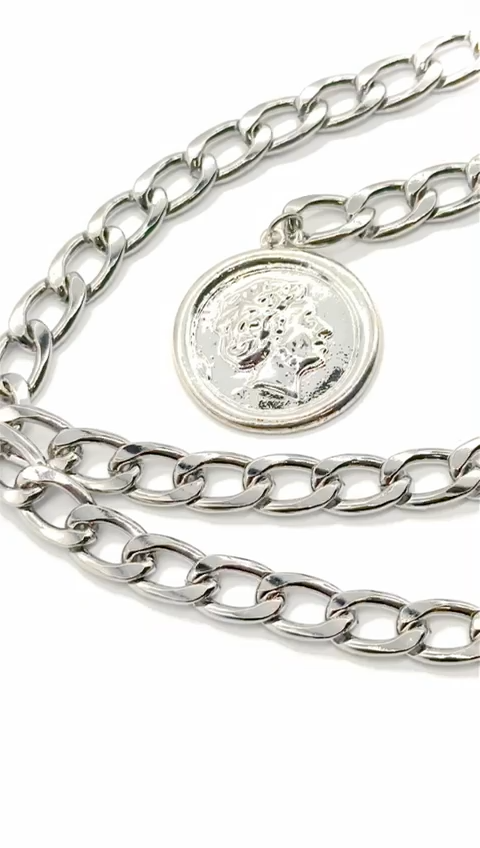Women Silver Metal Chain Link Belt Hip High Waist Medallion Coin Charm M L XL Women Silver Metal Chain Link Belt Hip High Waist Medallion  main image 2