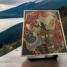 Vintage French Framed Canvas Tapestry Needlepoint Handmade