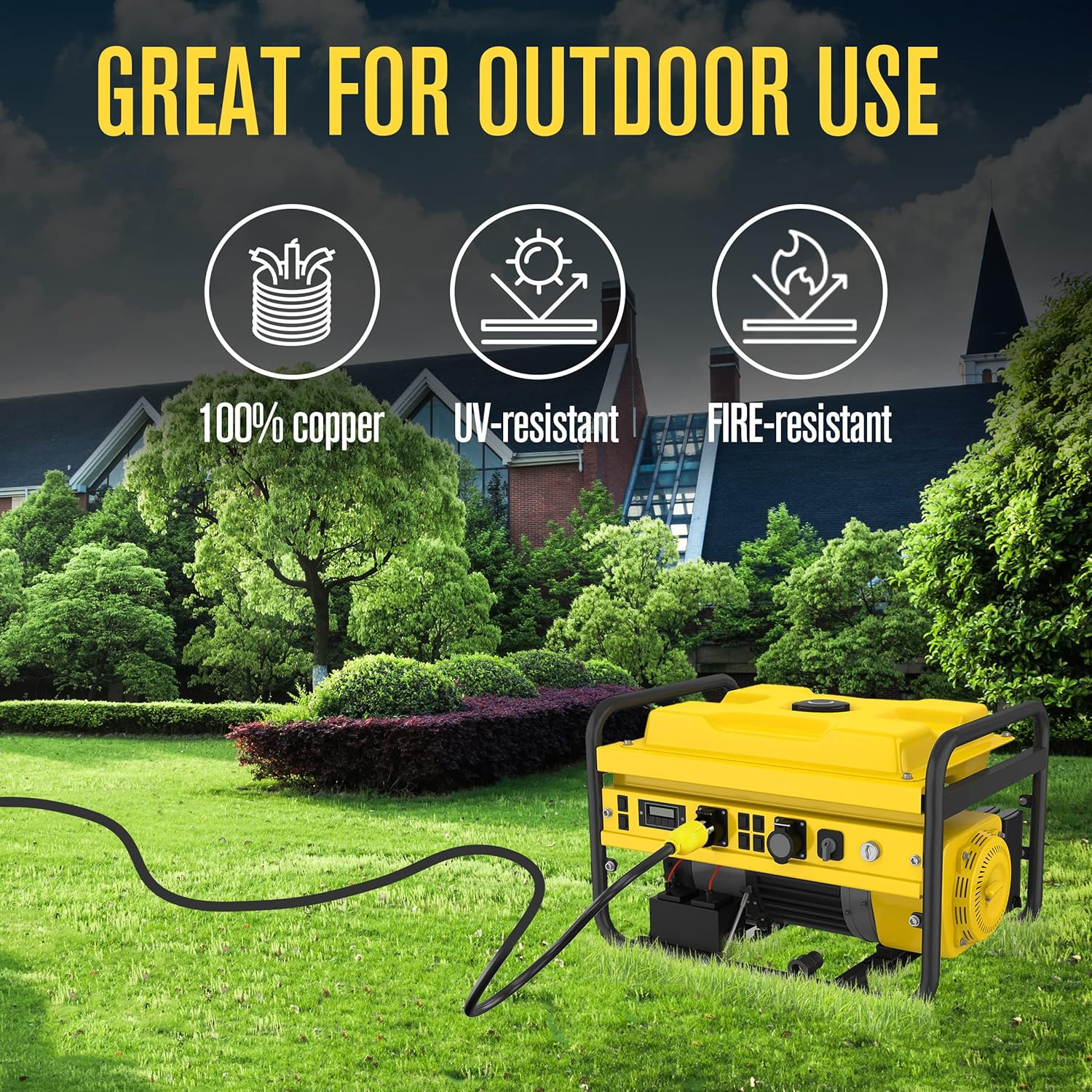 30 Amp 25FT Generator Extension Cord, L6-30 Twist Lock, 10 Gauge, 250 Volt