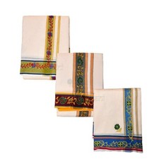 Men's Traditional Ethnic Wear Cotton Dhoti Angvastra Set For Puja 3 Pcs 
